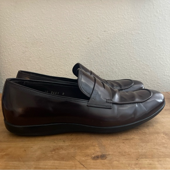 PRADA Bronze Leather Mens Penny Loafers Shoes Made in Italy Size 8